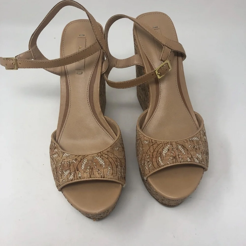 Aldo Tan Platform Wedge Sandals 6